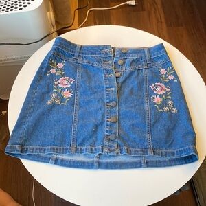 Mudd Floral Embroidered Denim Mini Skirt